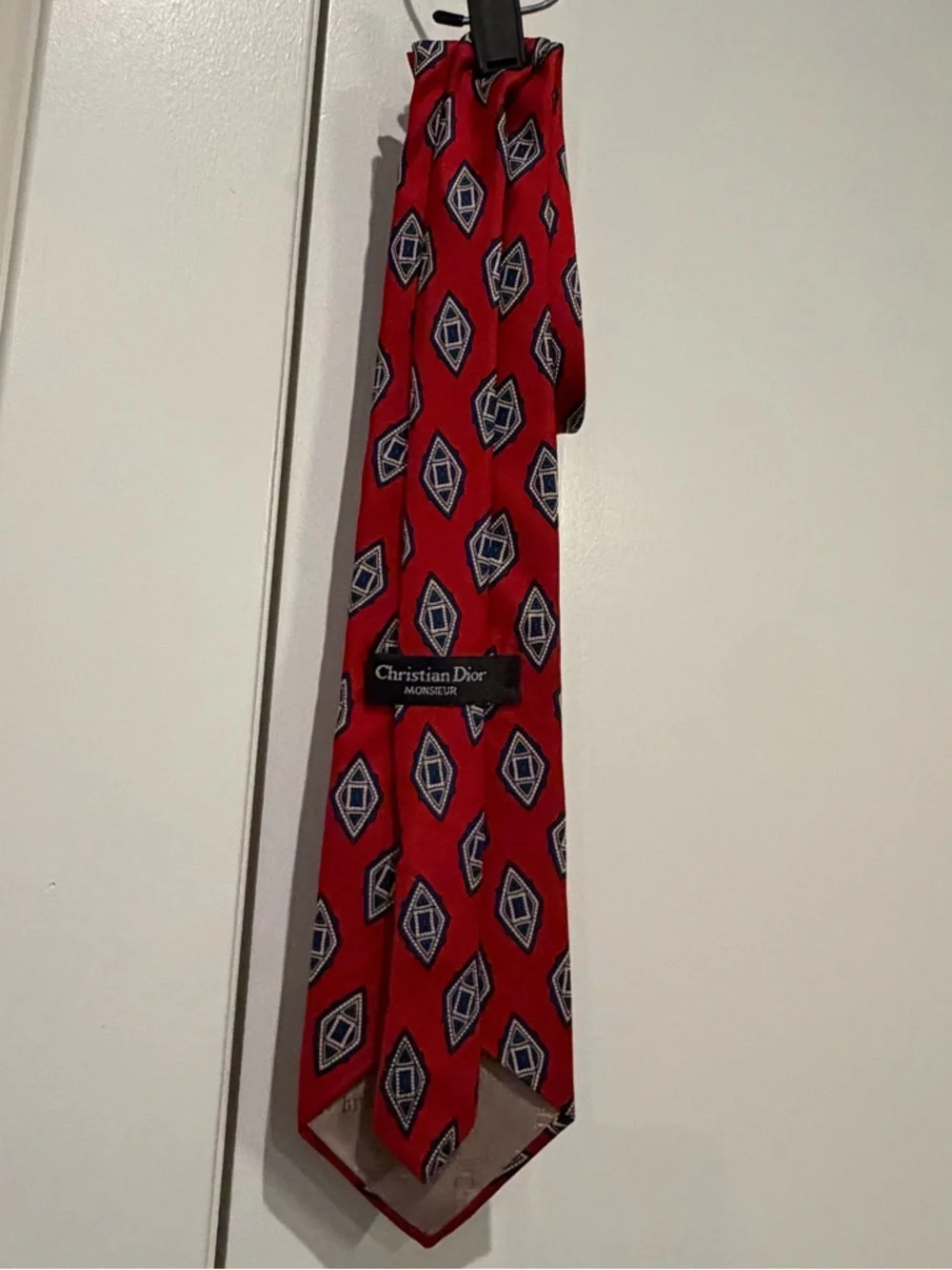 Christian Dior Silk Men's‎ Tie Necktie Red Geometric Made in USA Italy Vintage